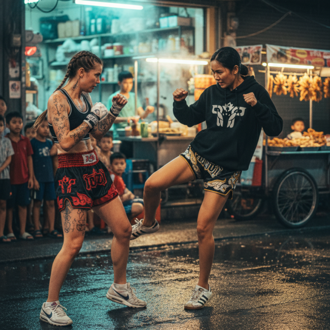 Donne thai boxe combattimento